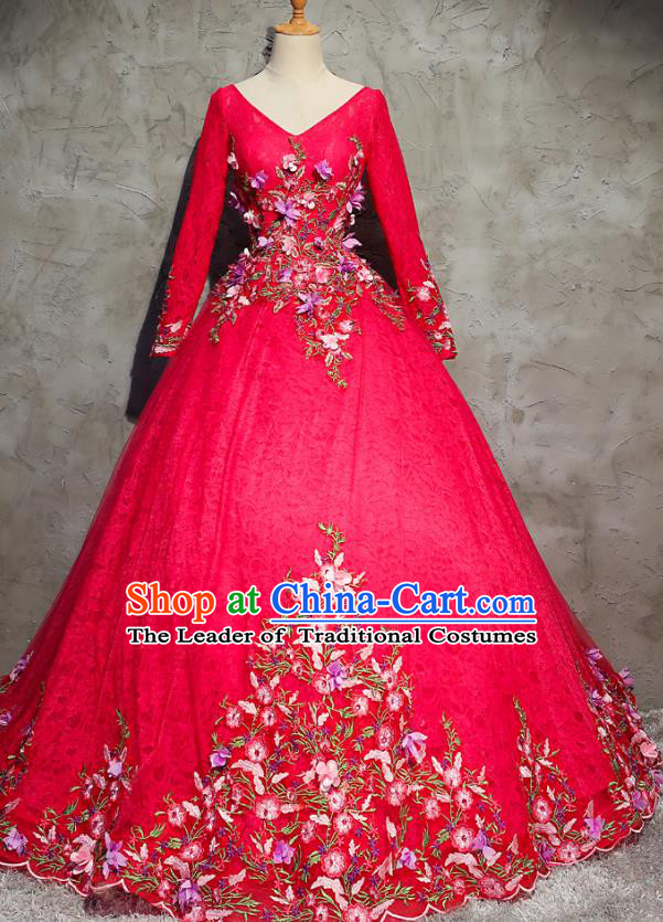 Top Grade Advanced Customization Evening Dress Red Wedding Dress Compere Bridal Full Dress for Women