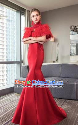 Top Grade Advanced Customization Mermaid Evening Dress Red Satin Wedding Dress Compere Bridal Full Dress for Women