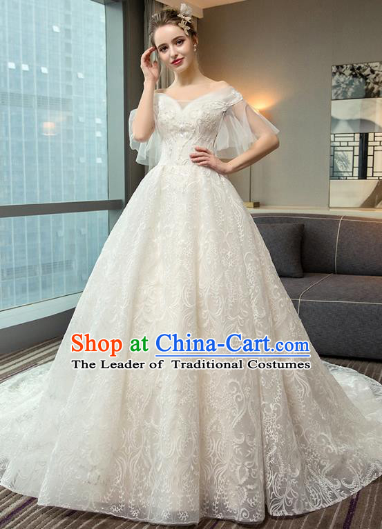 Top Grade Advanced Customization Trailing Evening Dress Wedding Dress Compere Bridal Full Dress for Women