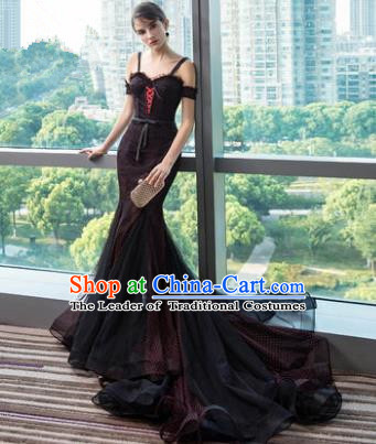 Top Grade Evening Dress Advanced Customization Black Veil Wedding Dress Compere Bridal Full Dress for Women