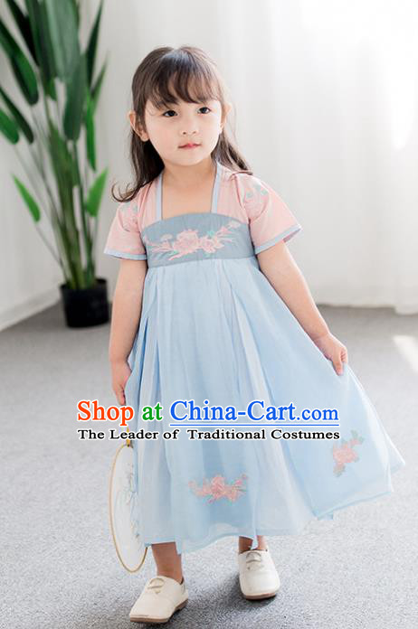 Chinese Ancient Costume Children Blue Hanfu Dress Classical Dance Stage Performance Clothing for Kids