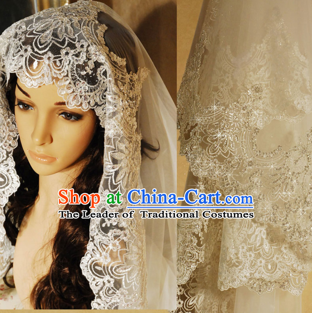 Super Long 3 Meters Long Chinese Classical Wedding Veil with Silver Embroidery
