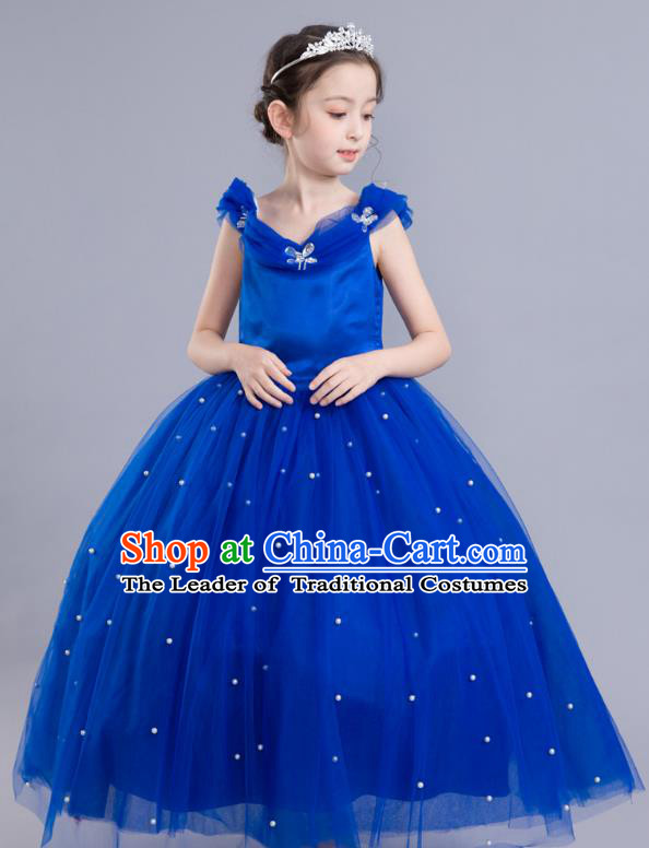Top Grade Chorus Costumes Children Modern Dance Clothing Princess Blue Veil  Bubble Dress for Kids