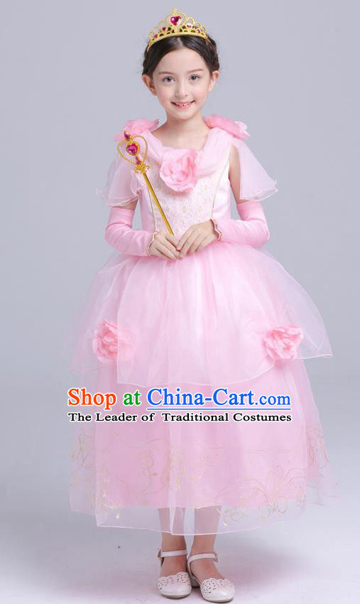 Top Grade Chorus Costumes Stage Performance Princess Pink Veil Dress Children Modern Dance Clothing for Kids