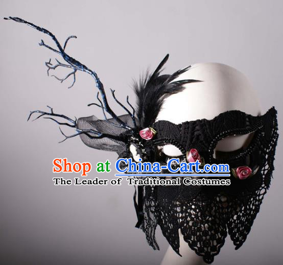 Halloween Fancy Ball Props Exaggerated Face Mask Stage Performance Accessories Christmas Mysterious Feather Masks