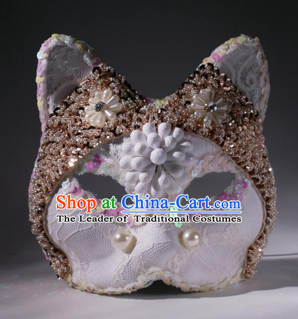 Halloween Exaggerated White Lace Fox Face Mask Fancy Ball Props Stage Performance Accessories Christmas Mysterious Masks