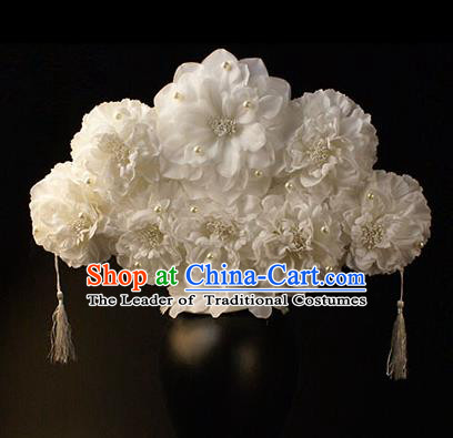 Top Grade China Catwalks Hair Accessories Halloween Modern Fancywork White Flowers Hair Clasp Headwear