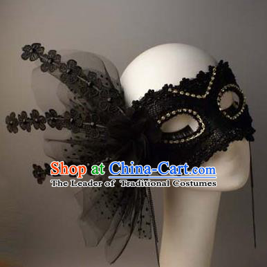 Halloween Exaggerated Queen Black Flowers Face Mask Venice Fancy Ball Props Catwalks Accessories Christmas Masks