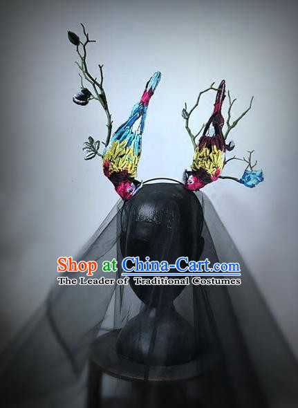 Top Grade Catwalks Hair Accessories Exaggerated Colorful Birds Hair Clasp Modern Fancywork Headwear