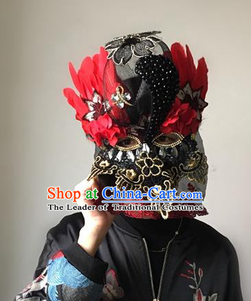 Halloween Handmade Red Feather Face Mask Fancy Ball Catwalks Masks Christmas Exaggerated Feather Masks