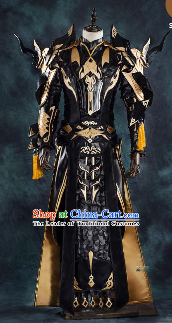 China Ancient Cosplay Chivalrous Expert Swordsman Black Costumes Complete Set Chinese Traditional Knight-errant Clothing for Men