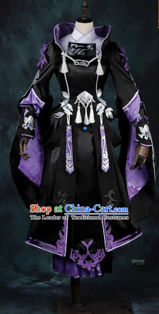 Chinese Ancient Cosplay Swordsman Black Costumes Traditional