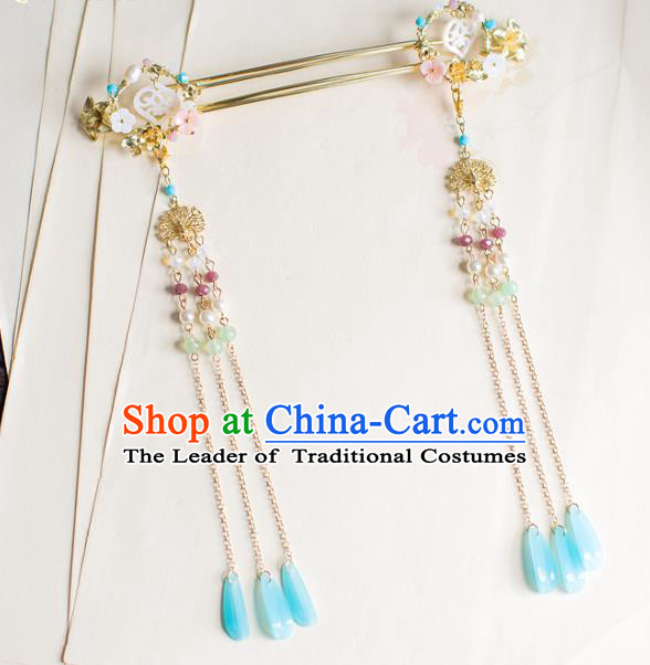 Chinese Traditional Palace Hair Accessories Xiuhe Suit Tassel Hair Clips Ancient Hairpins for Women