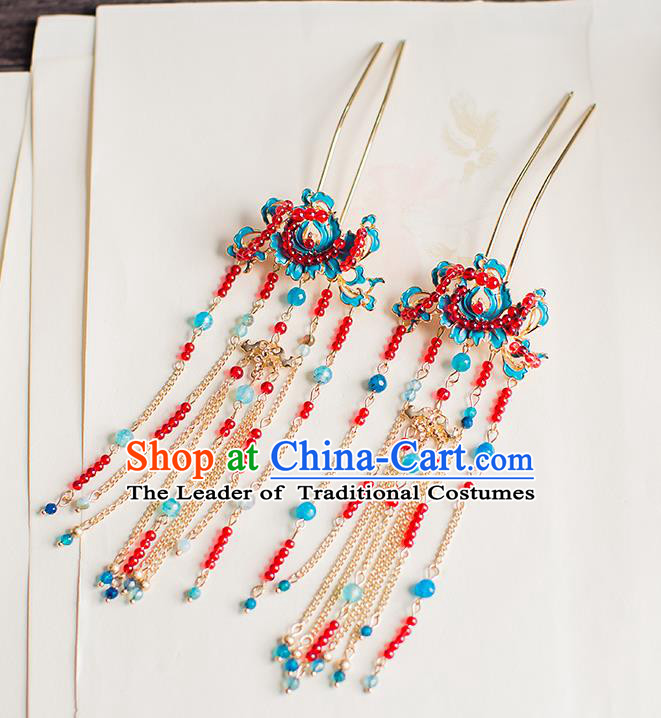 Chinese Traditional Palace Hair Accessories Xiuhe Suit Red Beads Hair Clips Ancient Hairpins for Women