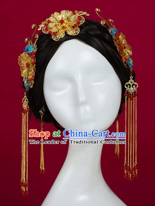 Chinese Traditional Wedding Hair Accessories Ancient Bride Hairdo Crown Hairpins Headwear for Women