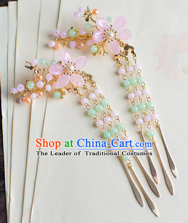 Chinese Traditional Palace Hair Accessories Tassel Hair Sticks Ancient Xiuhe Suit Hairpins for Women