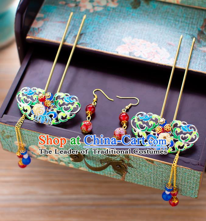 Chinese Traditional Palace Hair Accessories Xiuhe Suit Hairpins Ancient Tassel Hair Clips for Women