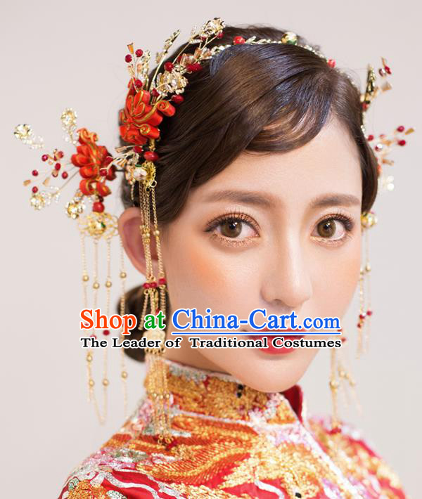Chinese Traditional Palace Hair Accessories Ancient Hairpins Xiuhe Suit Hair Clasp Complete Set for Women