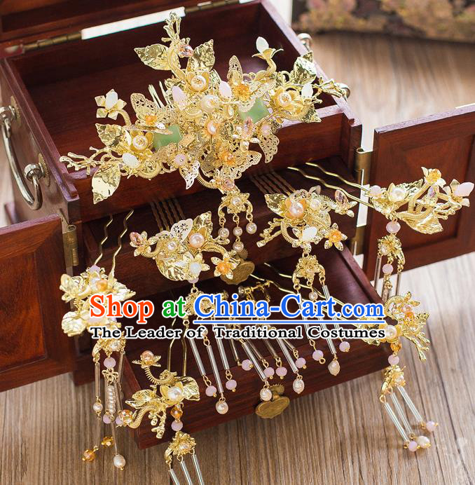 Chinese Traditional Palace Hair Accessories Ancient Hairpins Xiuhe Suit Hair Combs Phoenix Coronet Complete Set for Women