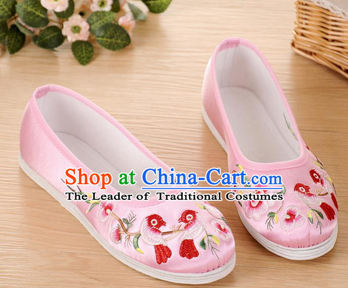 Chinese Traditional Embroidered Shoes Ancient Pink Blood Stained Shoes for Women