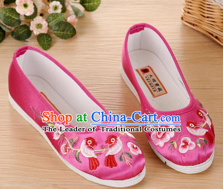 Chinese Traditional Embroidered Shoes Ancient Rosy Blood Stained Shoes for Women