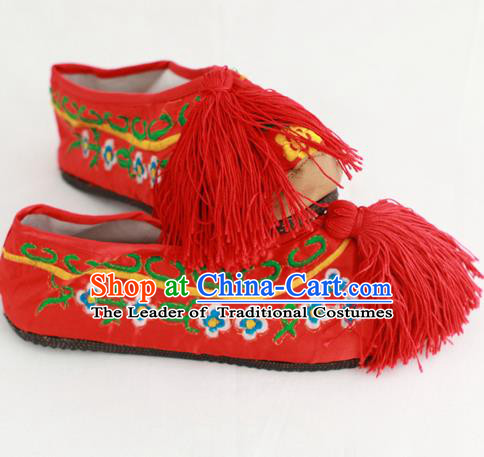 Chinese Traditional Embroidered Shoes Ancient Beijing Opera Red Blood Stained Shoes for Women