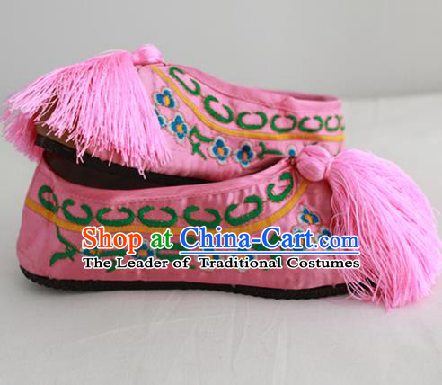 Chinese Traditional Embroidered Shoes Ancient Beijing Opera Pink Blood Stained Shoes for Women