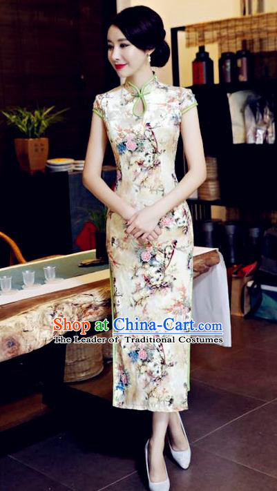 Chinese National Costume Handmade Tang Suit Qipao Dress Traditional Printing Cheongsam for Women