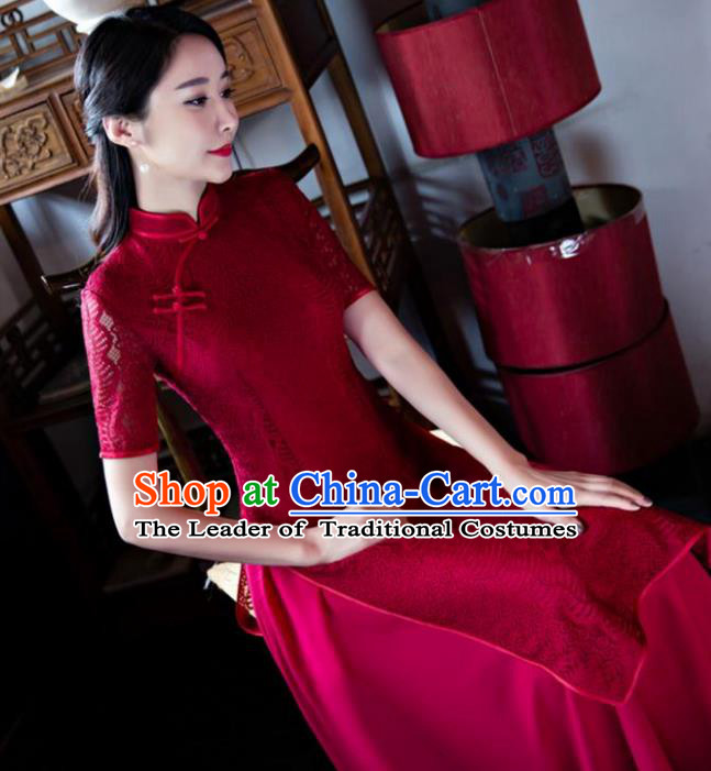 Traditional Ancient Chinese Young Women Cheongsam Dress Republic of China Tangsuit Stand Collar Blouse Dress Tang Suit Clothing