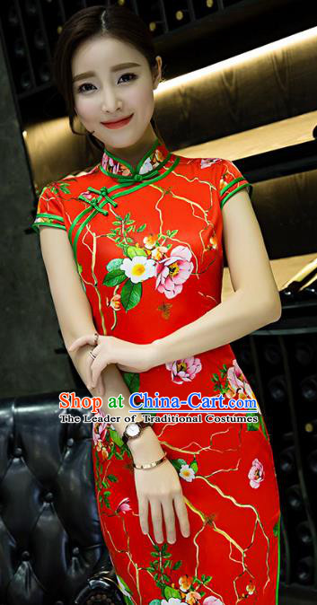 Traditional Ancient Chinese Young Women Cheongsam Dress Republic of China Tangsuit Stand Collar Blouse Dress Tang Suit Clothing