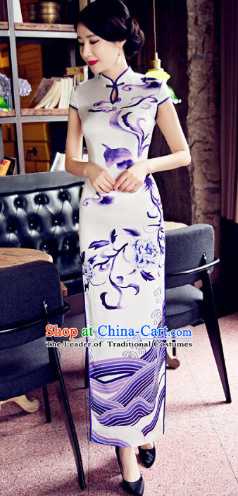 Top Grade Chinese Elegant Cheongsam Traditional Republic of China Tang Suit Printing Qipao Dress for Women