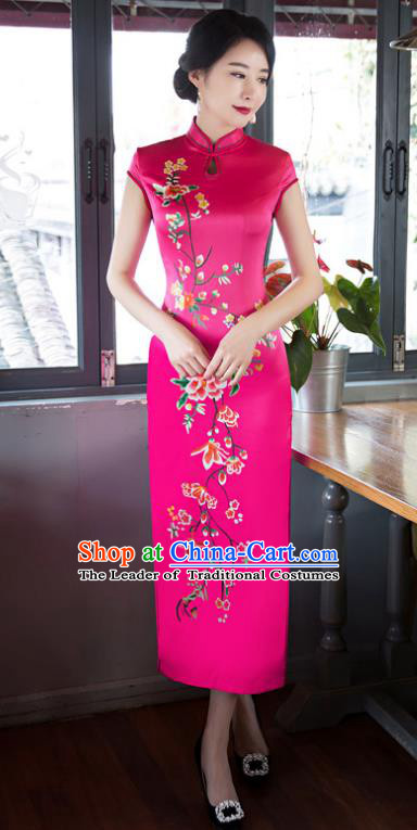 Top Grade Chinese Elegant Cheongsam Traditional China Tang Suit Rosy Silk Qipao Dress for Women
