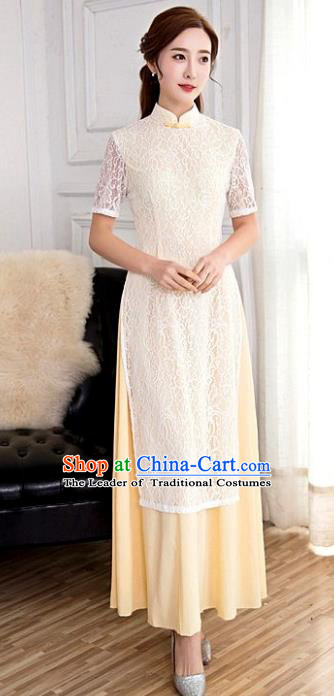 Chinese Top Grade Elegant Lace Cheongsam Traditional Republic of China Tang Suit Qipao Dress for Women