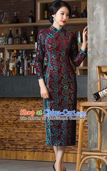 Chinese Traditional Costume Elegant Cheongsam China Tang Suit Amaranth Qipao Dress for Women