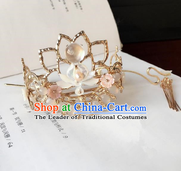 Traditional Handmade Chinese Ancient Classical Hair Accessories Hairdo Crown Hair Sticks Tassel Hairpins for Women