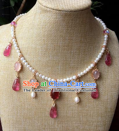 Traditional Handmade Chinese Ancient Classical Accessories Crystal Necklace Pearls Hanfu Necklet for Women