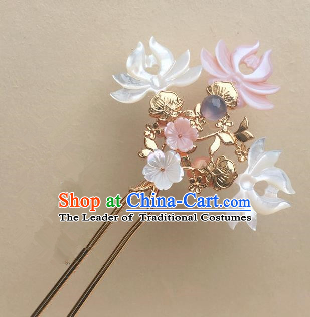 Traditional Handmade Chinese Ancient Classical Hair Accessories Pink Shell Lotus Hair Clip Hairpins for Women