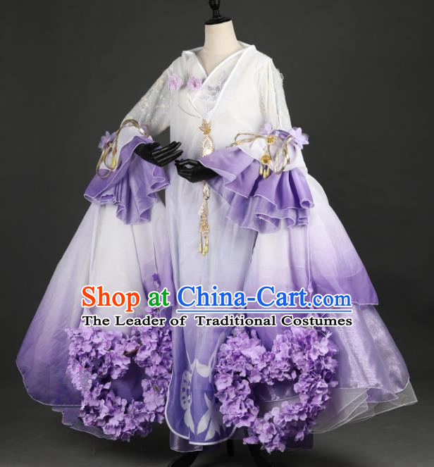 Chinese Ancient Young Lady Costume Cosplay Female Knight-errant Purple Dress Hanfu Clothing for Women