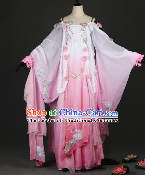 Chinese Ancient Heroine Costume Cosplay Princess Swordswoman Pink Dress Hanfu Clothing for Women