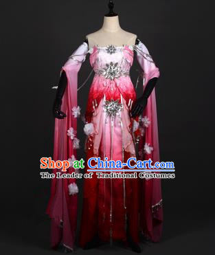 Chinese Ancient Swordswoman Costume Cosplay Tang Dynasty Princess Wine Red Dress Hanfu Clothing for Women
