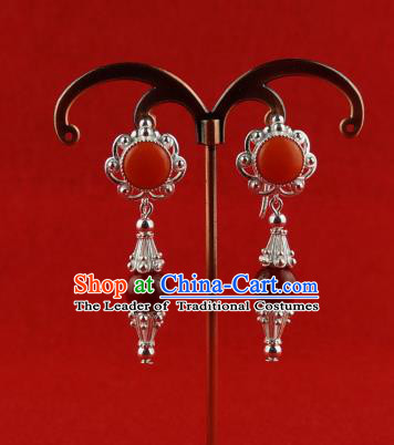Chinese Traditional Zang Nationality Jewelry Accessories Earrings, China Tibetan Ethnic Red Eardrop for Women