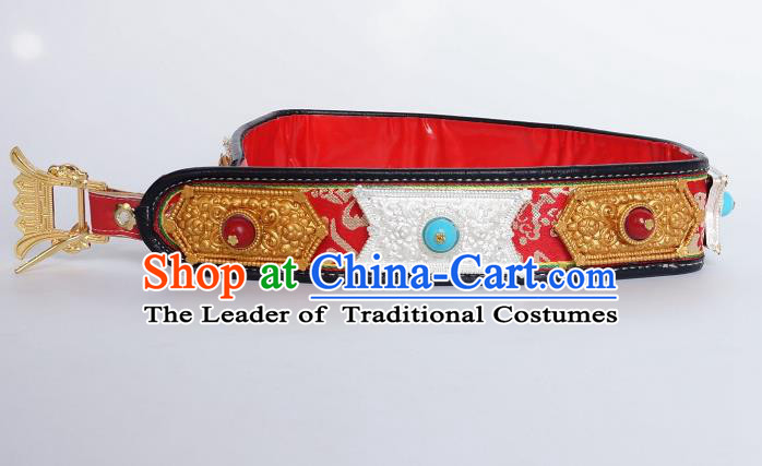 Chinese Traditional Zang Nationality Waist Accessories Belts, China Tibetan Robe Ethnic Waistband for Men