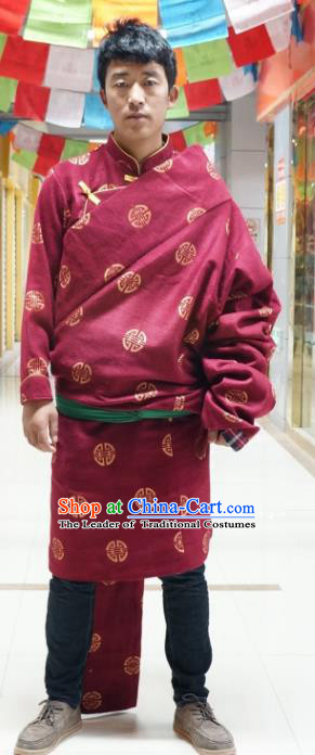 Chinese Traditional Zang Nationality Tibetan Robe, China Tibetan Ethnic Heishui Dance Costume for Men