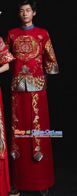 Chinese Traditional Wedding Costume Ancient Bridegroom Tang Suit Embroidered Toast Clothing for Men