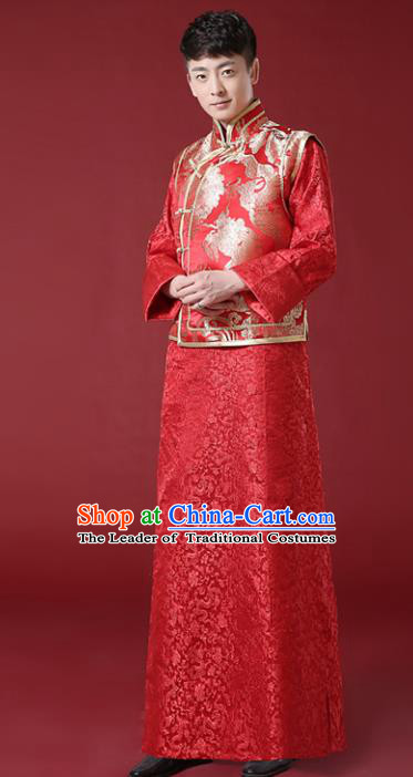 Chinese Traditional Wedding Embroidered Costume Ancient Bridegroom Toast Tang Suit Clothing for Men