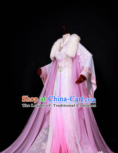 Chinese Ancient Princess Pink Hanfu Dress Han Dynasty Palace Lady Embroidered Costume for Women