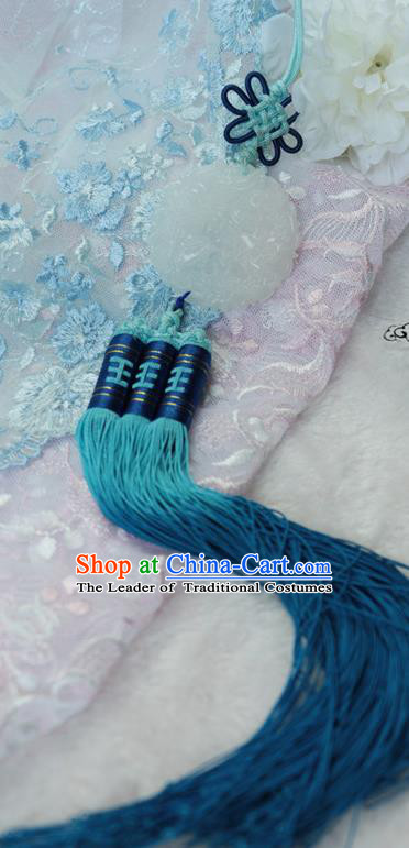 Chinese Traditional Handmade Waist Accessories Ancient Princess Blue Tassel Jade Pendant for Women