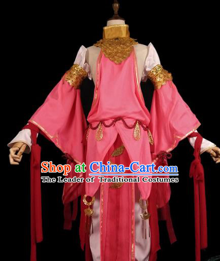 Chinese Ancient Cosplay Swordswoman Pink Hanfu Dress Han Dynasty Female Knight-errant Costume for Women