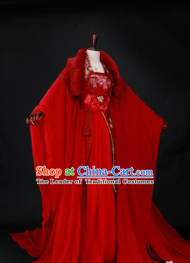 Traditional Chinese Princess Embroidered Wedding Costume Ancient Han Dynasty Imperial Concubine Red Hanfu Dress for Women