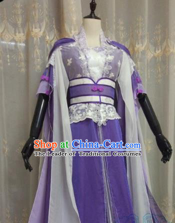 Chinese Ancient Fairy Costume Cosplay Swordswoman Clothing Jin Dynasty Nobility Lady Purple Hanfu Dress for Women